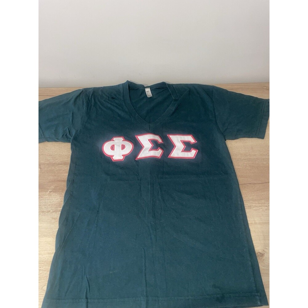 American Apparel Phi Sigma Sigma Greek Letter V-Neck Shirt - Forest Green Size M